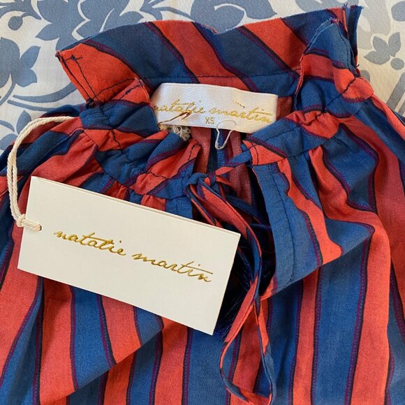 New Natalie Martin Girl's Marlien Sundress Batik Stripe Blue Blood Orange XS 2-3 - Picture 8 of 11